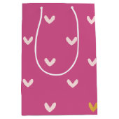 シックなピンク金ゴールドハート誕生日 ミディアムペーパーバッグ (正面)