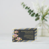 シックなピンク金ゴールドバラフローラゴールデングレイストライプズ 名刺 (スタンド正面)