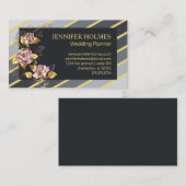 シックなピンク金ゴールドバラフローラゴールデングレイストライプズ 名刺 (正面/裏面)