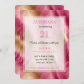 シックなピンク金ゴールド女性のカーボーイコーヒド誕生日 招待状 (正面/裏面)