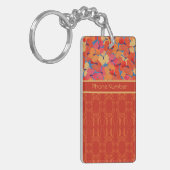 シックなピンク、オレンジ、黄色のポピーの長いキーチェーン キーホルダー (正面左)
