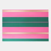 シックなピンク&グリーンと金ゴールドストライプ ラッピングペーパーシート (正面3)