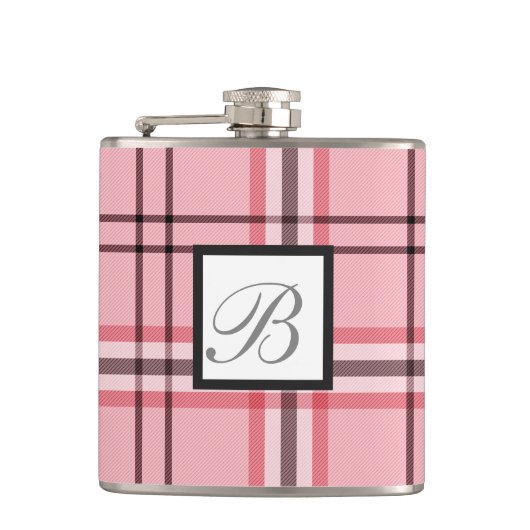 シックなピンク&グレープレイドファッションパターン フラスク (正面)