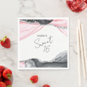 シックなピンク&ブラックマーブルスウィート16誕生日パーティー スタンダードランチョンナプキン (インサイチュ)