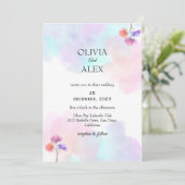 シックなピンク&ブルー結婚式招待状 招待状 (スタンド正面)