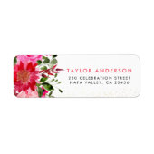 シックなピンク&レッドウォーターのカラーフローラ差出人住所 ラベル (正面)