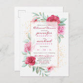 シックなピンク&レッドシックバラフローラリハーサルディナー インビテーションポストカード (正面/裏面)