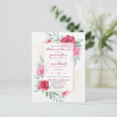 シックなピンク&レッドシックバラフローラリハーサルディナー インビテーションポストカード (スタンド正面)