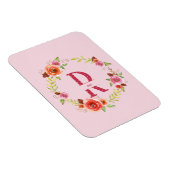 シックなピンク、赤とオレンジの水カラーフローラリース マグネット (右側)