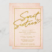 シックなピンク&金ゴールドヒョウ甘い16パーティー 招待状 (正面/裏面)