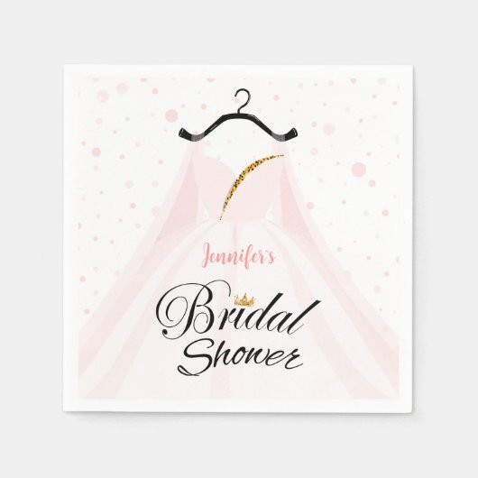 シックなピンク&金ゴールド結婚ズドレスブライダルシャワー スタンダードカクテルナプキン (正面)
