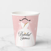 シックなピンク&金ゴールド結婚ズドレスブライダルシャワー 紙コップ (正面)