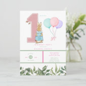 シックなピーターラビットガール1st誕生日パーティー 招待状 (スタンド正面)