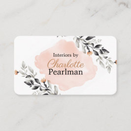 シックなピーチアンドグレーモダンフローラ 名刺