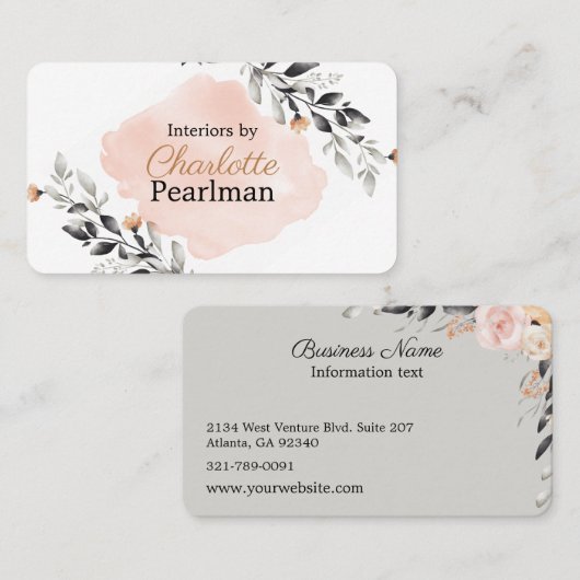 シックなピーチアンドグレーモダンフローラ 名刺 (正面/裏面)