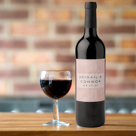 シックなピーチオーバルズ&サークル結婚ズ ワインラベル