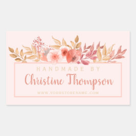 シックなピーチゴールデンフローラハンドメイドバイ 長方形シール