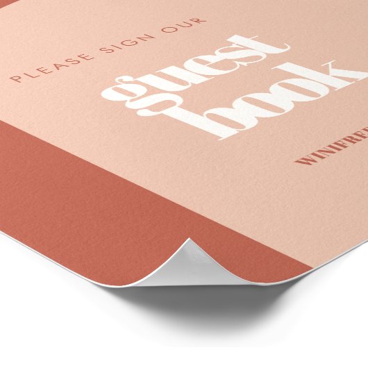 シックなピーチサイン私たちのゲスト結婚ブックのサイン ポスター (角)