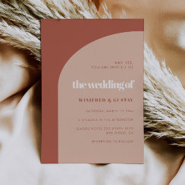 シックなピーチテラコッタアーチ結婚式招待状 セーブザデート