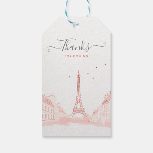 シックなピーチピンクフォトエッフェルタワーブライダルシャワー ギフトタグ (裏面)