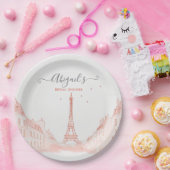 シックなピーチピンクフォトエッフェルタワーブライダルシャワー ペーパープレート (パーティー)