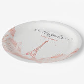 シックなピーチピンクフォトエッフェルタワーブライダルシャワー ペーパープレート (アングル)