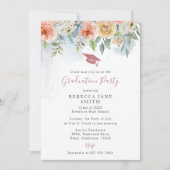 シックなピーチピンクフラワーズバラ金ゴールドハット卒業 招待状 (正面)