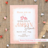 シックなピーチベージュフラワーズ水玉模様バースデーパーティー 招待状