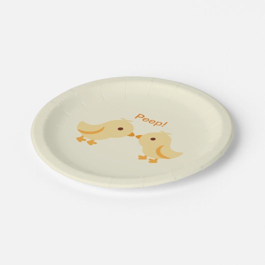 シックなピープイエローボーイまたは女の子ベビーシャワー ペーパープレート (アングル)