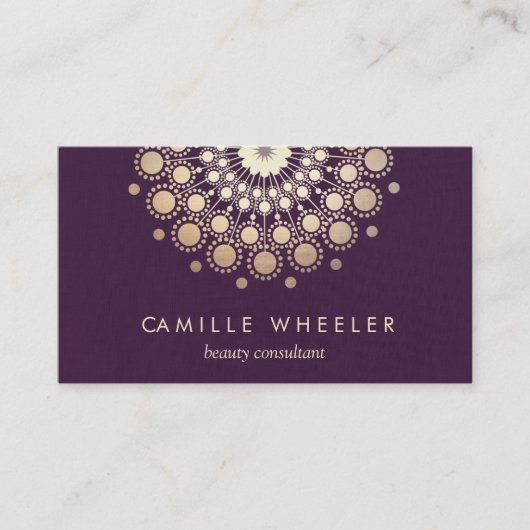 シックなファッションと美しいスタイリスト金ゴールドロゼット紫 名刺 (正面)