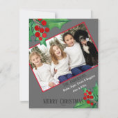 シックなファミリーフォトウォーターカラークリスマスホリー シーズンカード (正面)