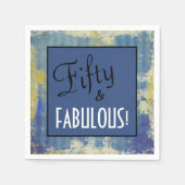 シックなフィフティ&素晴らしい！第50回バースデーパーティー青 スタンダードカクテルナプキン (正面)