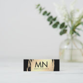 シックなフェイクモノグラムでブラシされた金ゴールド スキニー名刺 (スタンド正面)