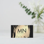 シックなフェイクモノグラムでブラシされた金ゴールド 名刺 (スタンド正面)