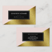シックなフェイク金ゴールドとピンクの幾何学的カラーブロック 名刺 (正面/裏面)