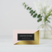 シックなフェイク金ゴールドとピンクの幾何学的カラーブロック 名刺 (スタンド正面)