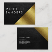 シックなフェイク金ゴールドとレザージオメトリックカラーブロック 名刺 (正面/裏面)