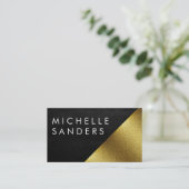 シックなフェイク金ゴールドとレザージオメトリックカラーブロック 名刺 (スタンド正面)