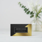 シックなフェイク金ゴールドとレザージオメトリックカラーブロック 名刺 (スタンド正面)
