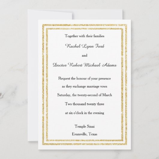 シックなフェイク金ゴールドグリッタートリム – 5x7ウェディング招待 招待状 (正面)