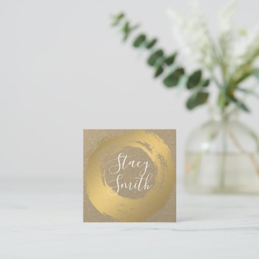 シックなフェイク金ゴールドブラシ付きグラマー スクエア名刺 (スタンド正面)