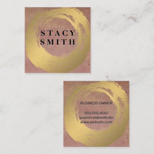 シックなフェイク金ゴールド |テクスチャの背景 スクエア名刺 (正面/裏面)