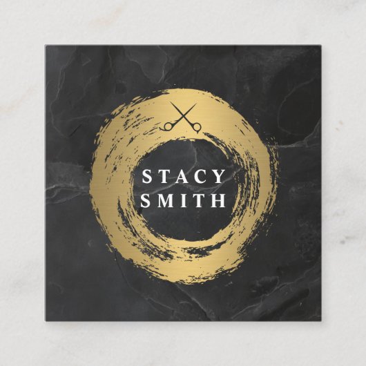 シックなフェイク金ゴールド | 大理石ルクス スクエア名刺 (正面)