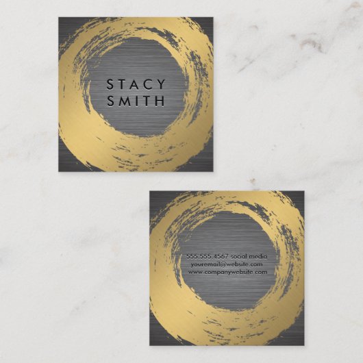 シックなフェイク金ゴールド |金属ブラシ スクエア名刺 (正面/裏面)