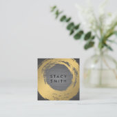 シックなフェイク金ゴールド |金属ブラシ スクエア名刺 (スタンド正面)