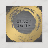 シックなフェイク金ゴールド |金属ブラシ スクエア名刺 (正面)