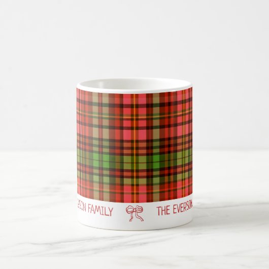 シックなフェスティバルレッドグリーンプレイドクリスマスパターン コーヒーマグカップ (中央)