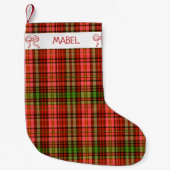シックなフェスティバルレッドグリーンプレイドクリスマスパターン スモールクリスマスストッキング (正面)
