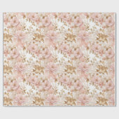 シックなフェミニンフローラと金ゴールドクリスマス ラッピングペーパー (フラット)