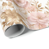 シックなフェミニンフローラと金ゴールドクリスマス ラッピングペーパー (ロールコーナー)